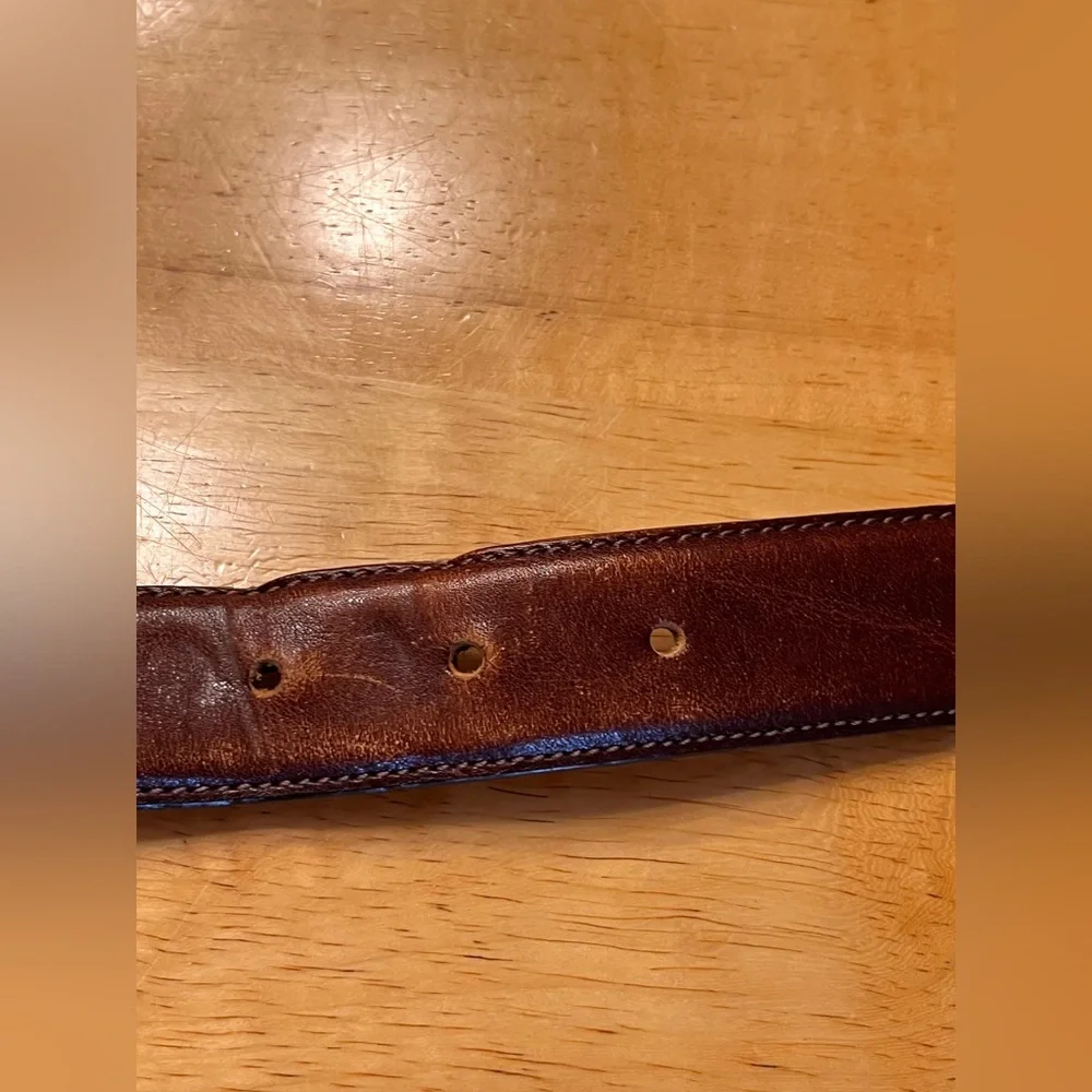 Oroton Brown Leather Belt Australian made size M brass buckle vintage statement